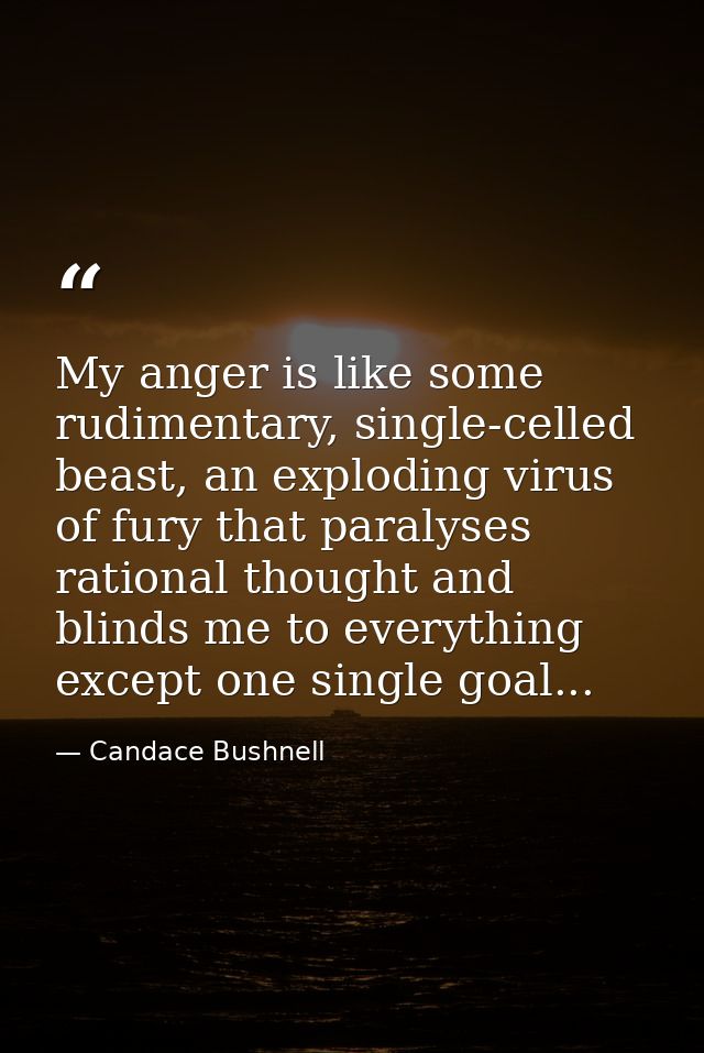 My anger is like some rudimentary, single-celled beast, an exploding virus of fury that paralyses rational thought and b — Candace Bushnell