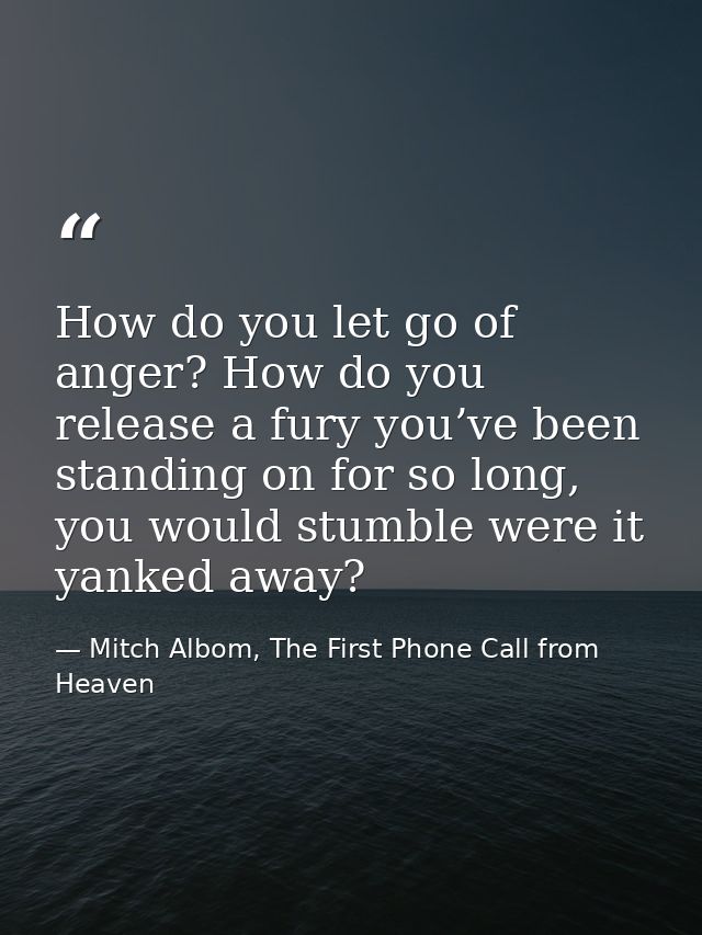 How do you let go of anger? How do you release a fury you’ve been standing on for so long, you would stumble were it yan — Mitch Albom, The First Phone Call from Heaven