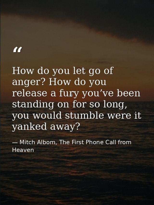 How do you let go of anger? How do you release a fury you’ve been standing on for so long, you would stumble were it yan — Mitch Albom, The First Phone Call from Heaven