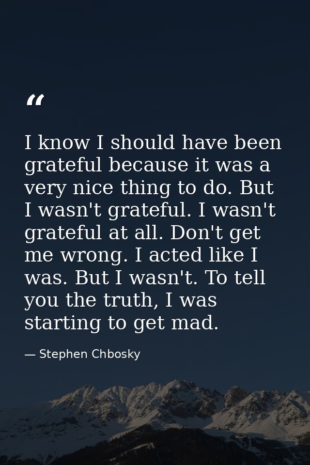 I know I should have been grateful because it was a very nice thing to do. But I wasn't grateful. I wasn't grateful at a — Stephen Chbosky