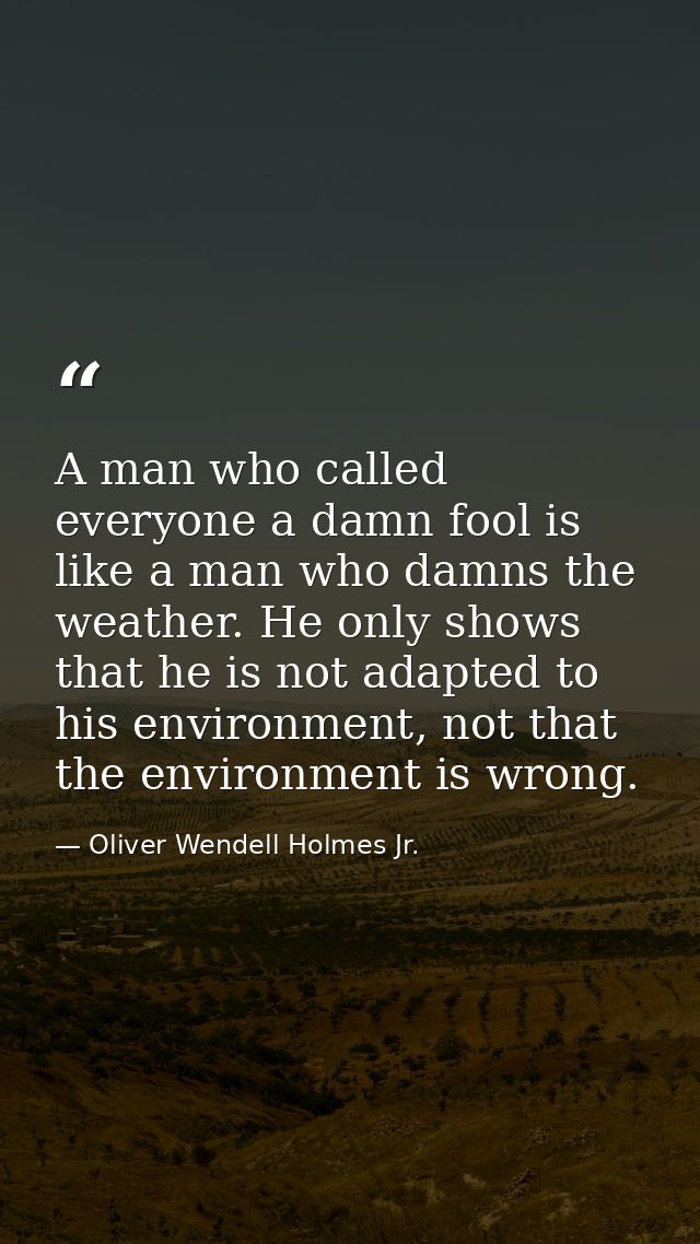 A man who called everyone a damn fool is like a man who damns the weather. He only shows that he is not adapted to his e — Oliver Wendell Holmes Jr.