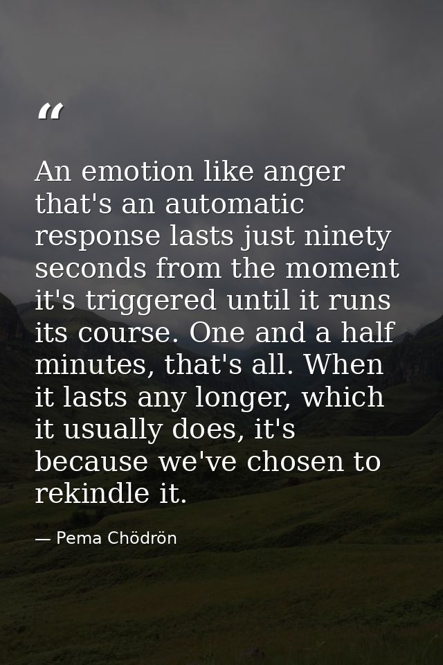 An emotion like anger that's an automatic response lasts just ninety seconds from the moment it's triggered until it run — Pema Chödrön