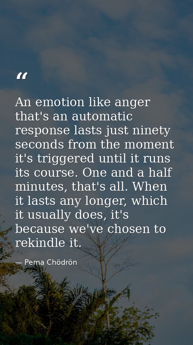 An emotion like anger that's an automatic response lasts just ninety seconds from the moment it's triggered until it run — Pema Chödrön