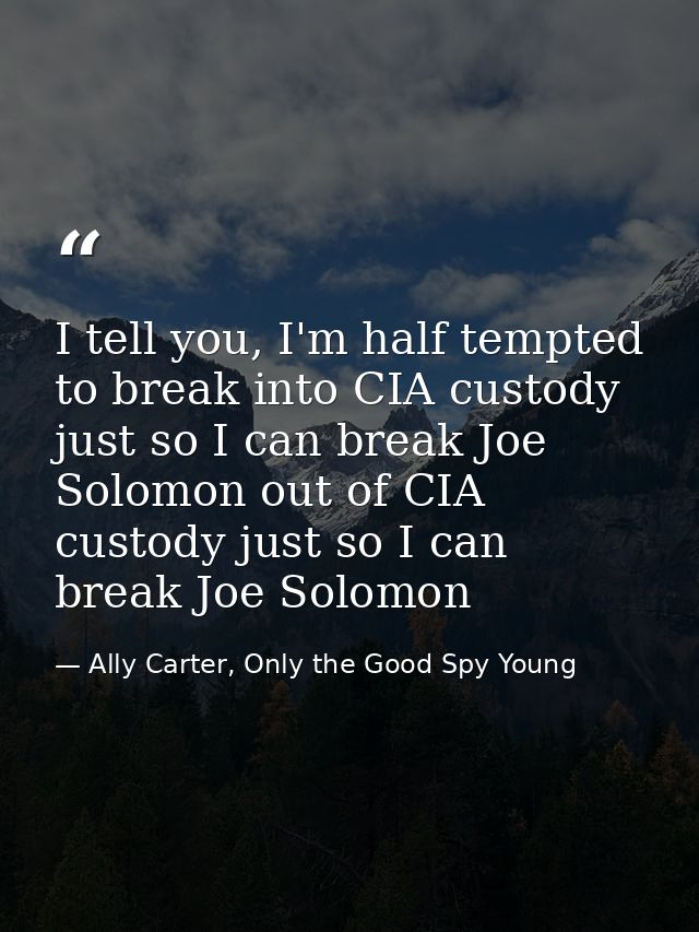 I tell you, I'm half tempted to break into CIA custody just so I can break Joe Solomon out of CIA custody just so I can  — Ally Carter, Only the Good Spy Young