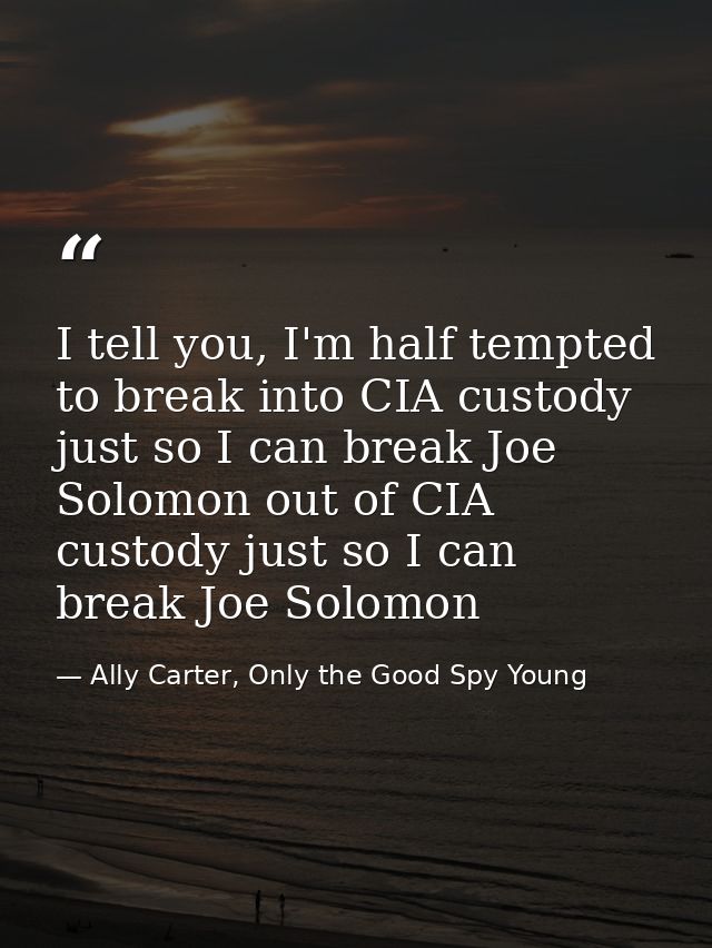 I tell you, I'm half tempted to break into CIA custody just so I can break Joe Solomon out of CIA custody just so I can  — Ally Carter, Only the Good Spy Young