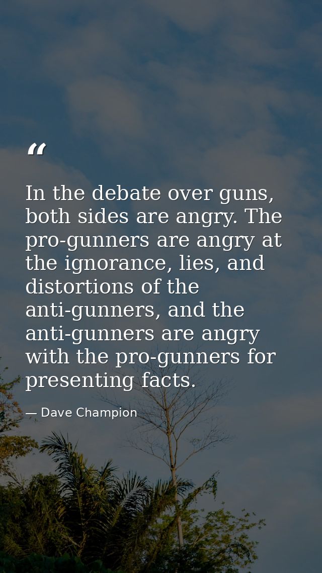 In the debate over guns, both sides are angry. The pro-gunners are angry at the ignorance, lies, and distortions of the  — Dave Champion