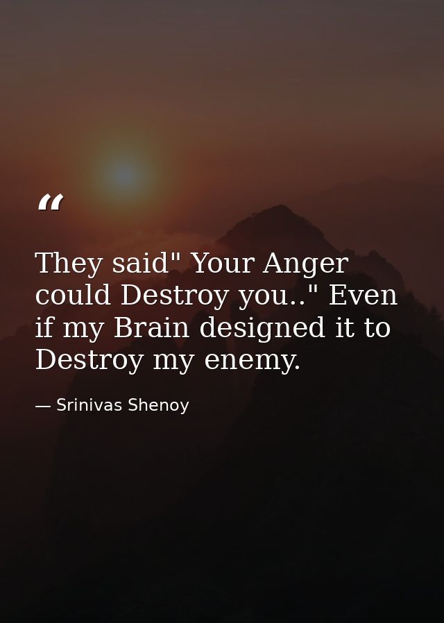 They said" Your Anger could Destroy you.." Even if my Brain designed it to Destroy my enemy. — Srinivas Shenoy