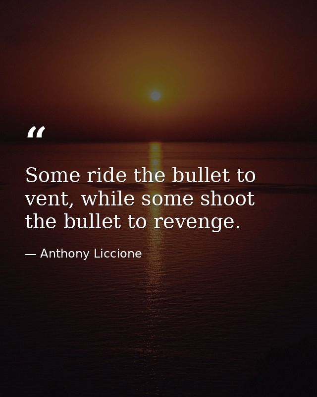 Some ride the bullet to vent, while some shoot the bullet to revenge. — Anthony Liccione