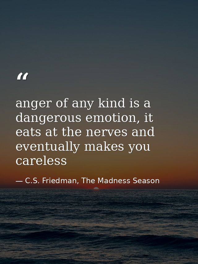 anger of any kind is a dangerous emotion, it eats at the nerves and eventually makes you careless — C.S. Friedman, The Madness Season