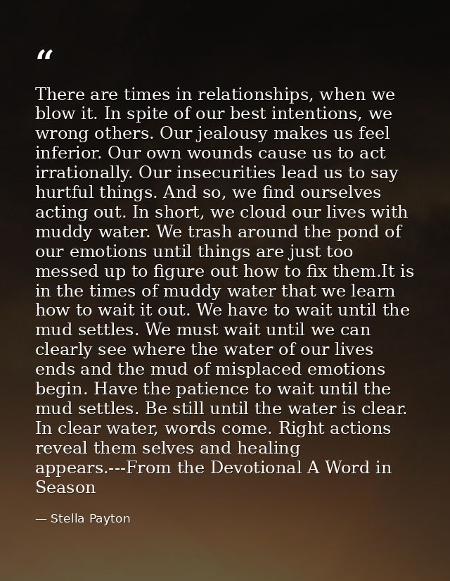 There are times in relationships, when we blow it. In spite of our best intentions, we wrong others. Our jealousy makes  — Stella Payton