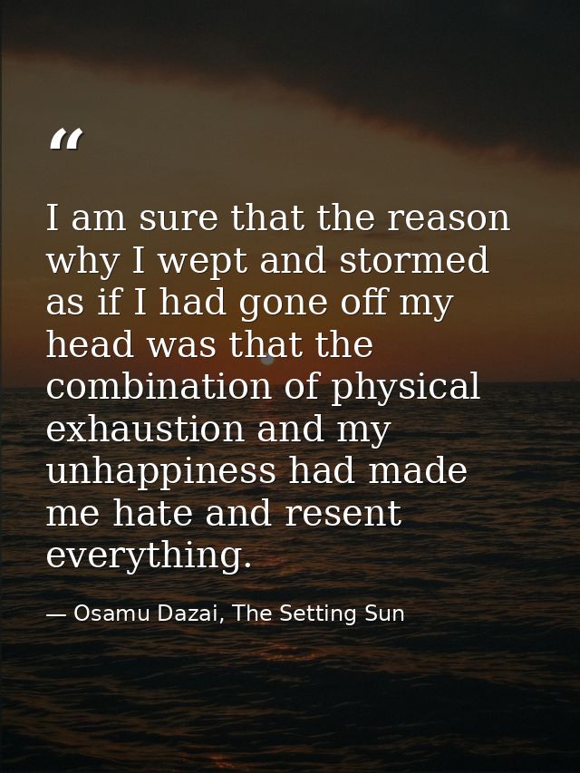 I am sure that the reason why I wept and stormed as if I had gone off my head was that the combination of physical exhau — Osamu Dazai, The Setting Sun