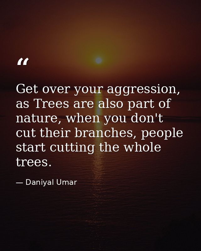 Get over your aggression, as Trees are also part of nature, when you don't cut their branches, people start cutting the  — Daniyal Umar
