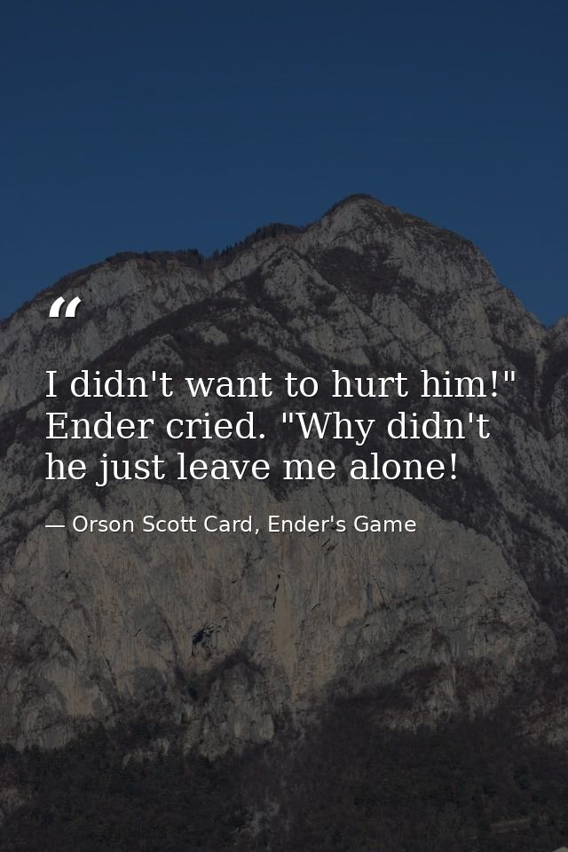 I didn't want to hurt him!" Ender cried. "Why didn't he just leave me alone! — Orson Scott Card, Ender's Game