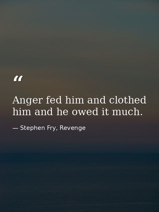Anger fed him and clothed him and he owed it much. — Stephen Fry, Revenge