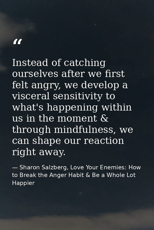 Instead of catching ourselves after we first felt angry, we develop a visceral sensitivity to what's happening within us — Sharon Salzberg, Love Your Enemies: How to Break the Anger Habit & Be a Whole Lot Happier