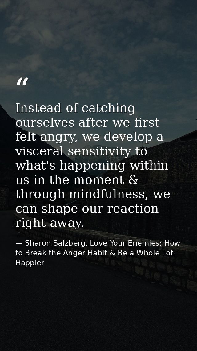 Instead of catching ourselves after we first felt angry, we develop a visceral sensitivity to what's happening within us — Sharon Salzberg, Love Your Enemies: How to Break the Anger Habit & Be a Whole Lot Happier