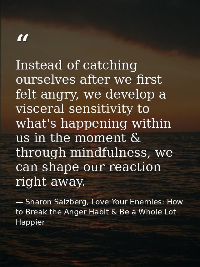 Instead of catching ourselves after we first felt angry, we develop a visceral sensitivity to what's happening within us — Sharon Salzberg, Love Your Enemies: How to Break the Anger Habit & Be a Whole Lot Happier