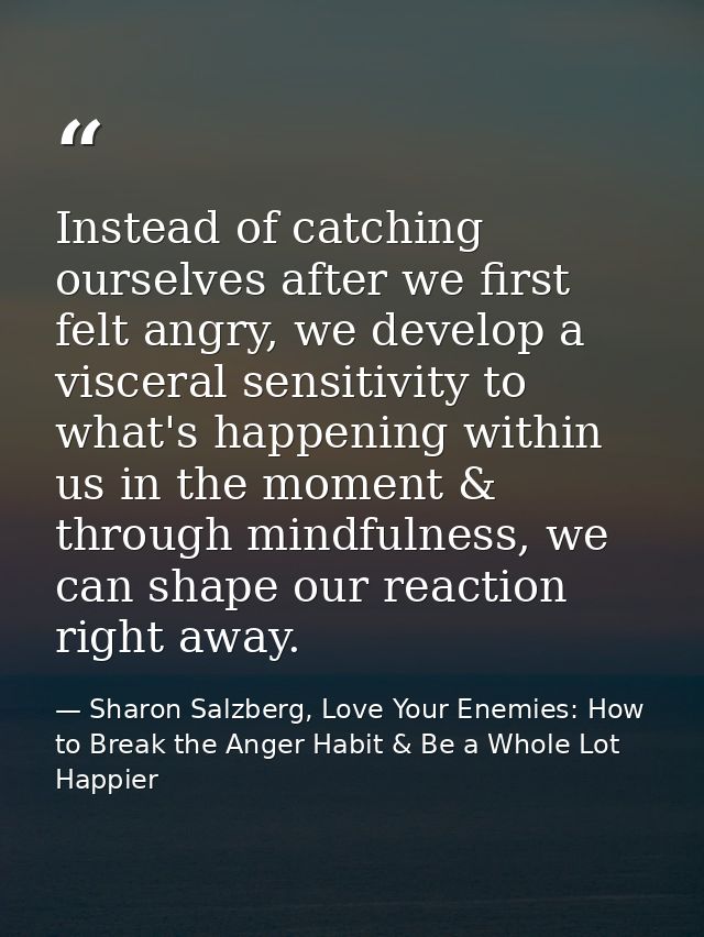 Instead of catching ourselves after we first felt angry, we develop a visceral sensitivity to what's happening within us — Sharon Salzberg, Love Your Enemies: How to Break the Anger Habit & Be a Whole Lot Happier