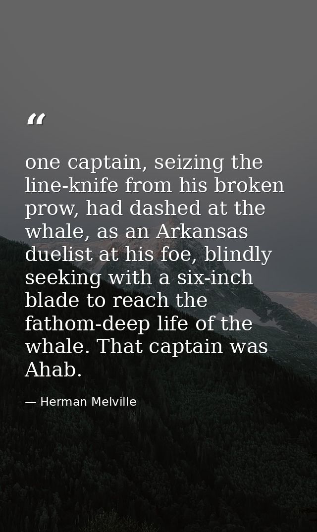 one captain, seizing the line-knife from his broken prow, had dashed at the whale, as an Arkansas duelist at his foe, bl — Herman Melville