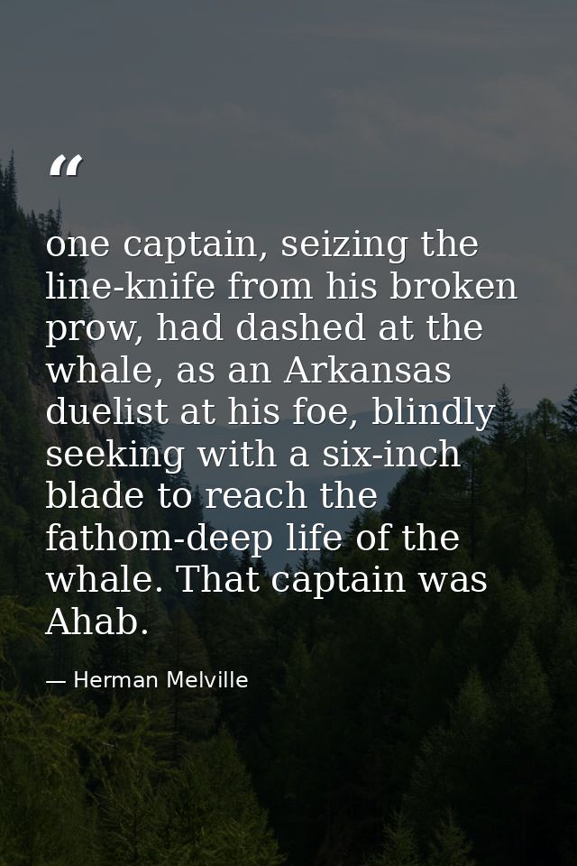 one captain, seizing the line-knife from his broken prow, had dashed at the whale, as an Arkansas duelist at his foe, bl — Herman Melville