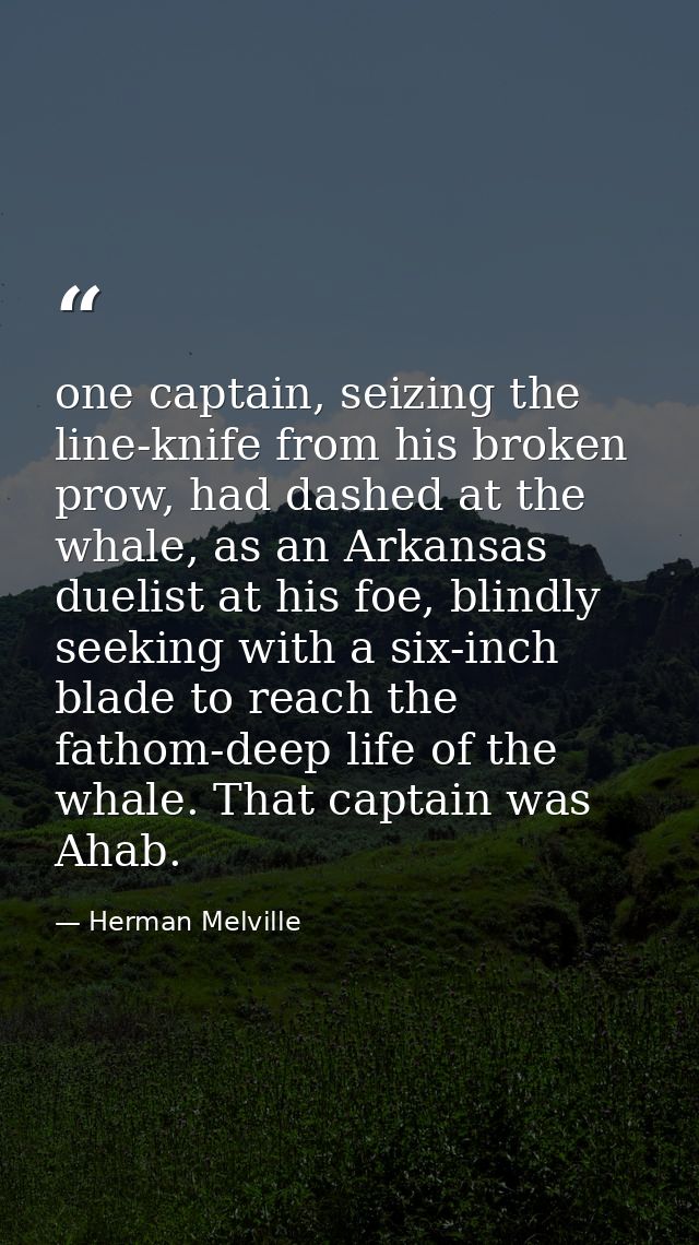 one captain, seizing the line-knife from his broken prow, had dashed at the whale, as an Arkansas duelist at his foe, bl — Herman Melville