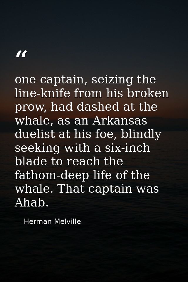 one captain, seizing the line-knife from his broken prow, had dashed at the whale, as an Arkansas duelist at his foe, bl — Herman Melville
