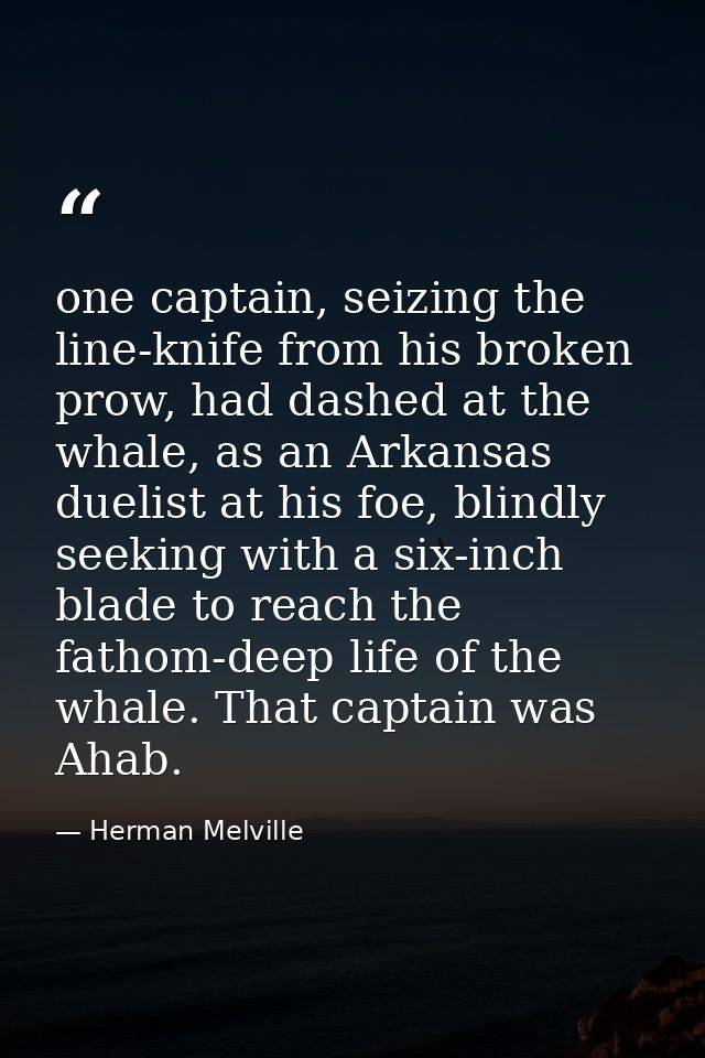 one captain, seizing the line-knife from his broken prow, had dashed at the whale, as an Arkansas duelist at his foe, bl — Herman Melville