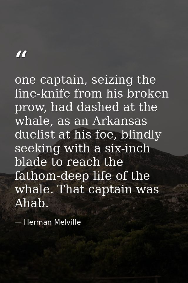 one captain, seizing the line-knife from his broken prow, had dashed at the whale, as an Arkansas duelist at his foe, bl — Herman Melville