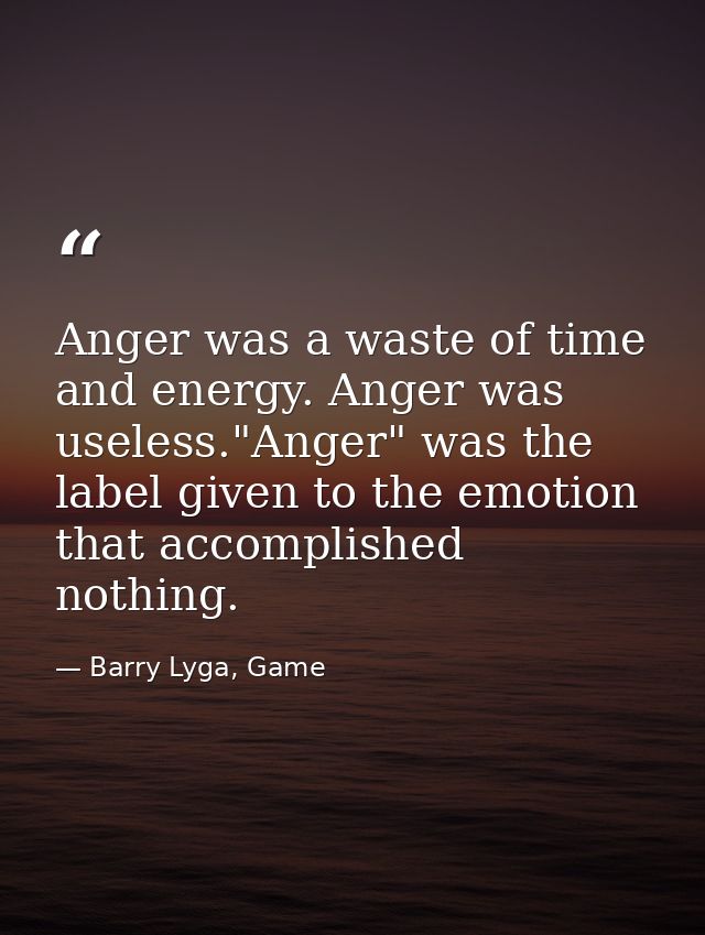 Anger was a waste of time and energy. Anger was useless."Anger" was the label given to the emotion that accomplished not — Barry Lyga, Game