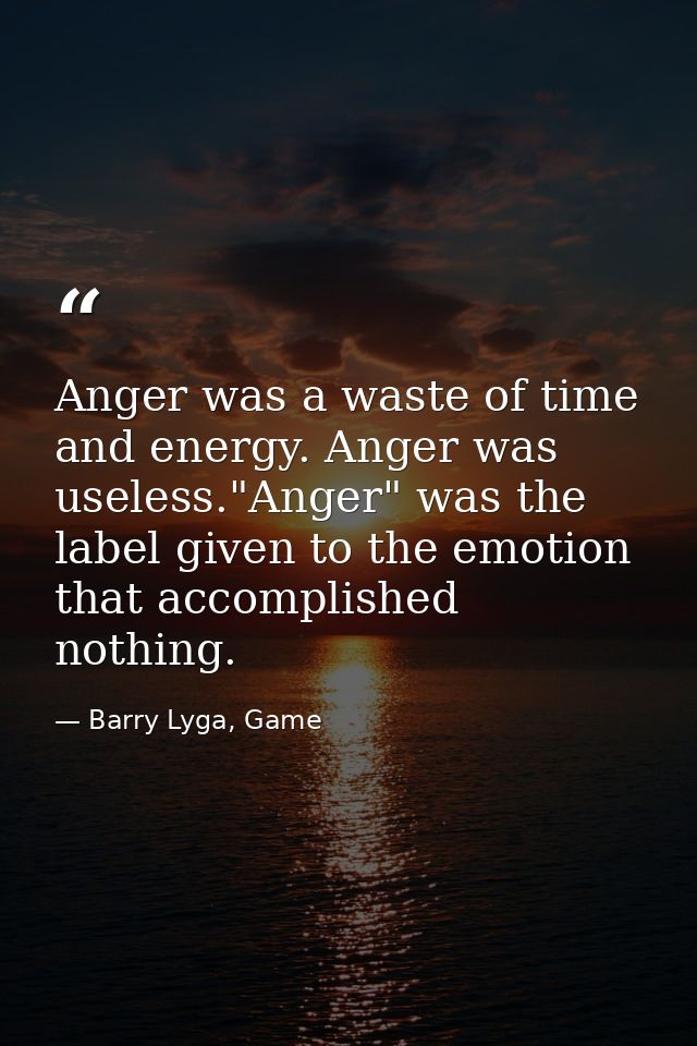 Anger was a waste of time and energy. Anger was useless."Anger" was the label given to the emotion that accomplished not — Barry Lyga, Game