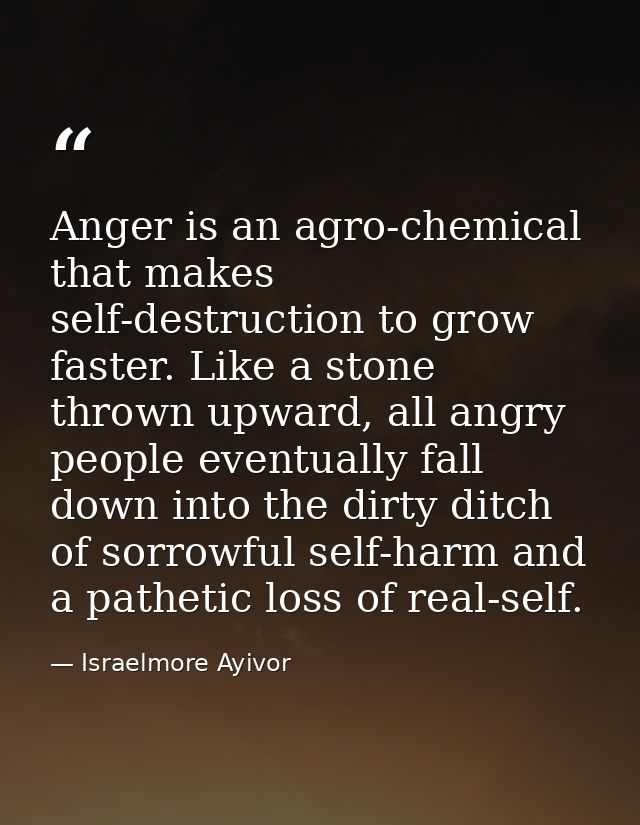 Anger is an agro-chemical that makes self-destruction to grow faster. Like a stone thrown upward, all angry people event — Israelmore Ayivor