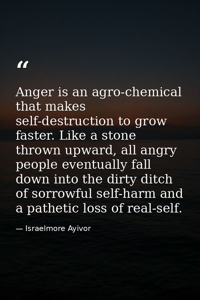 Anger is an agro-chemical that makes self-destruction to grow faster. Like a stone thrown upward, all angry people event — Israelmore Ayivor