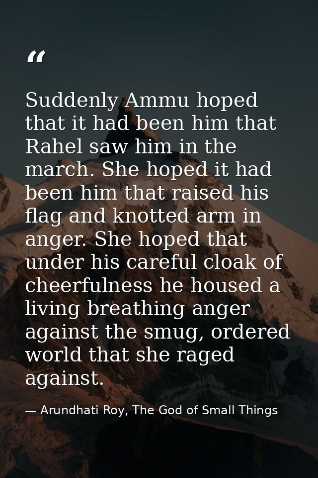 Suddenly Ammu hoped that it had been him that Rahel saw him in the march. She hoped it had been him that raised his flag — Arundhati Roy, The God of Small Things