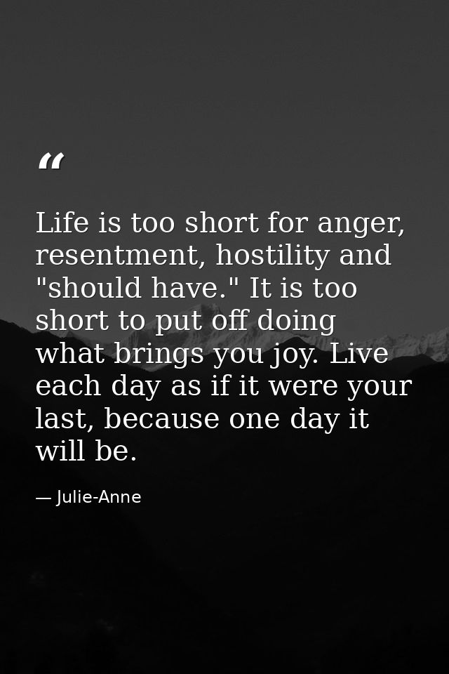 Life is too short for anger, resentment, hostility and "should have." It is too short to put off doing what brings you j — Julie-Anne