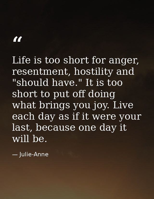 Life is too short for anger, resentment, hostility and "should have." It is too short to put off doing what brings you j — Julie-Anne
