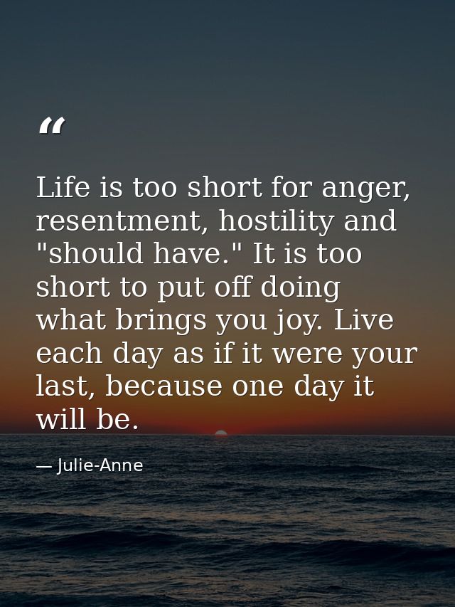 Life is too short for anger, resentment, hostility and "should have." It is too short to put off doing what brings you j — Julie-Anne