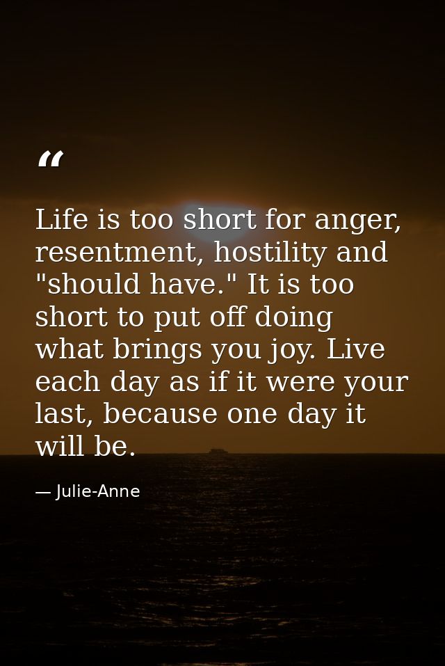 Life is too short for anger, resentment, hostility and "should have." It is too short to put off doing what brings you j — Julie-Anne
