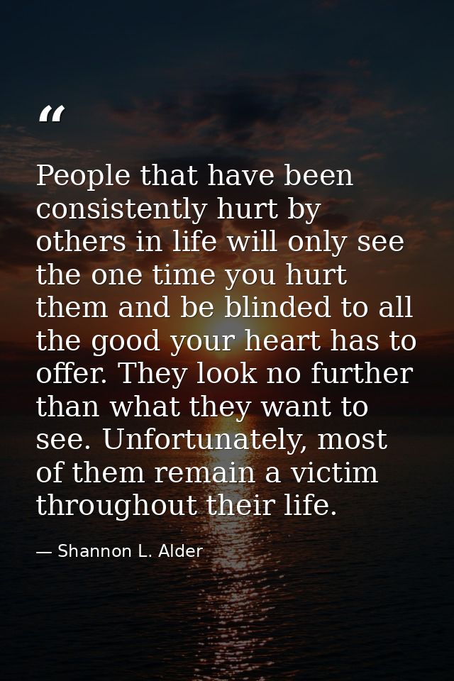 People that have been consistently hurt by others in life will only see the one time you hurt them and be blinded to all — Shannon L. Alder