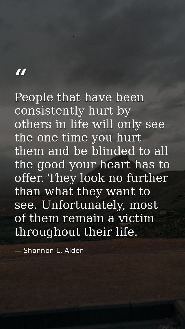 People that have been consistently hurt by others in life will only see the one time you hurt them and be blinded to all — Shannon L. Alder