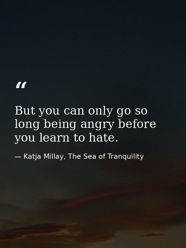 But you can only go so long being angry before you learn to hate. — Katja Millay, The Sea of Tranquility