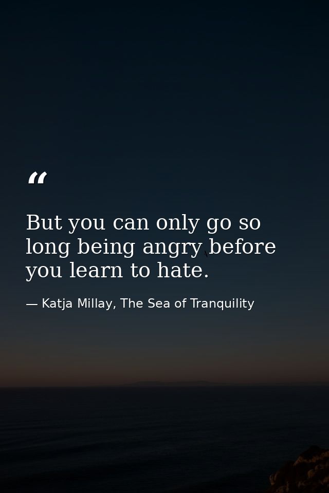 But you can only go so long being angry before you learn to hate. — Katja Millay, The Sea of Tranquility