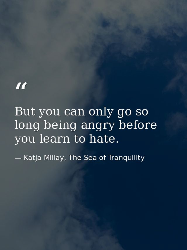 But you can only go so long being angry before you learn to hate. — Katja Millay, The Sea of Tranquility