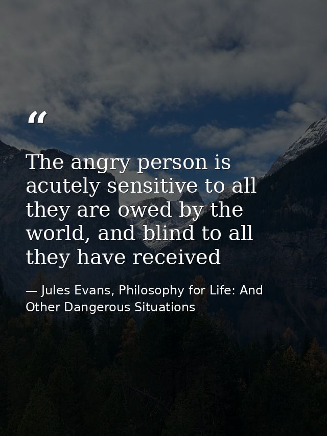 The angry person is acutely sensitive to all they are owed by the world, and blind to all they have received — Jules Evans, Philosophy for Life: And Other Dangerous Situations