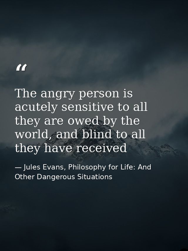 The angry person is acutely sensitive to all they are owed by the world, and blind to all they have received — Jules Evans, Philosophy for Life: And Other Dangerous Situations