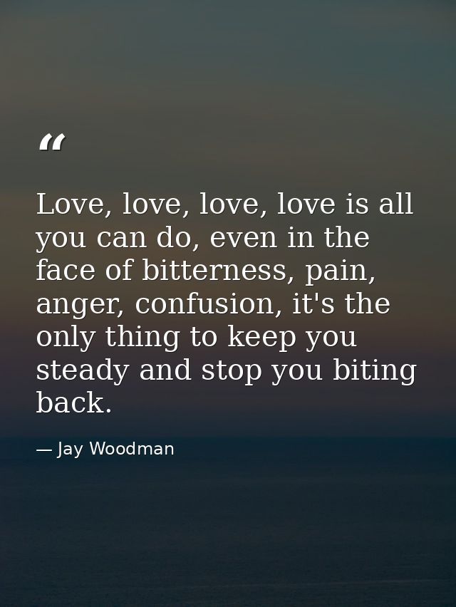 Love, love, love, love is all you can do, even in the face of bitterness, pain, anger, confusion, it's the only thing to — Jay Woodman