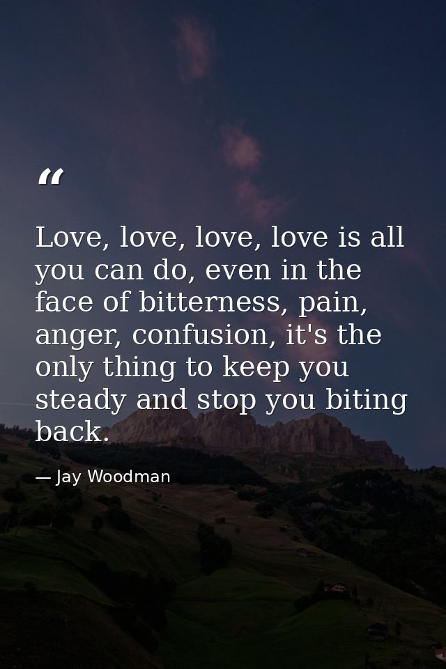 Love, love, love, love is all you can do, even in the face of bitterness, pain, anger, confusion, it's the only thing to — Jay Woodman