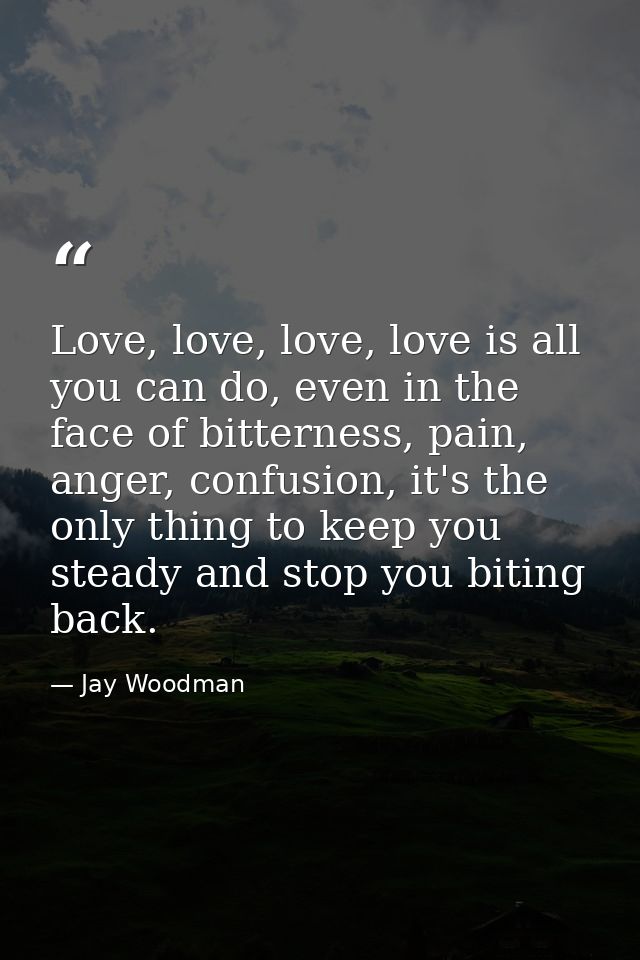Love, love, love, love is all you can do, even in the face of bitterness, pain, anger, confusion, it's the only thing to — Jay Woodman
