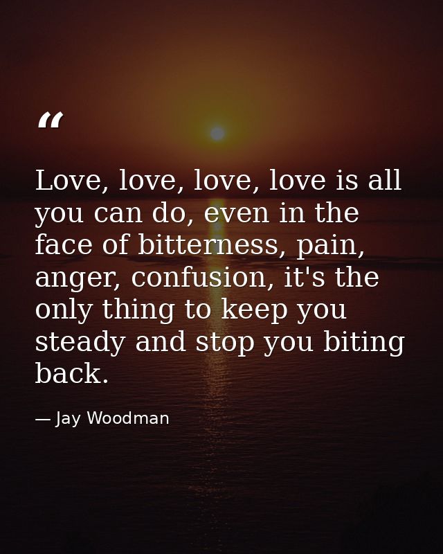 Love, love, love, love is all you can do, even in the face of bitterness, pain, anger, confusion, it's the only thing to — Jay Woodman