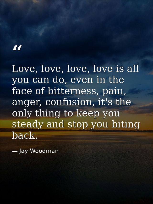 Love, love, love, love is all you can do, even in the face of bitterness, pain, anger, confusion, it's the only thing to — Jay Woodman