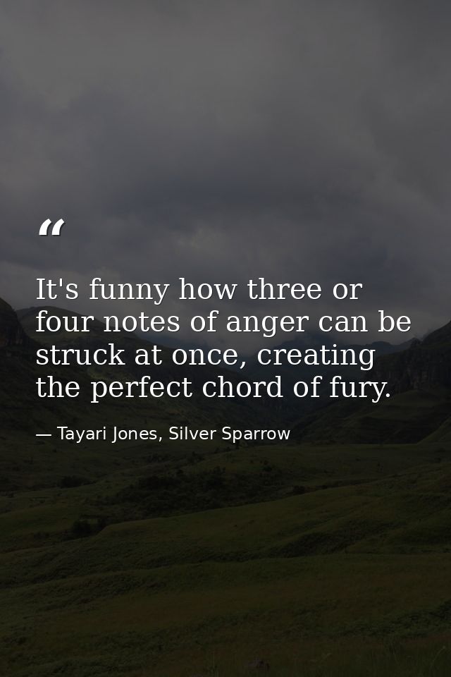 It's funny how three or four notes of anger can be struck at once, creating the perfect chord of fury. — Tayari Jones, Silver Sparrow